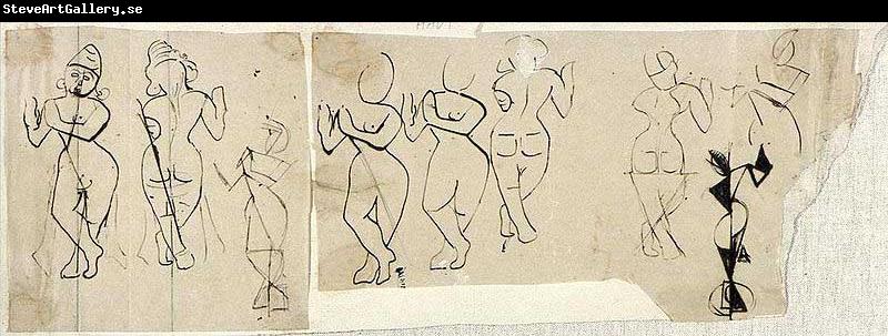Theo van Doesburg Sketches of Krishna playing a flute